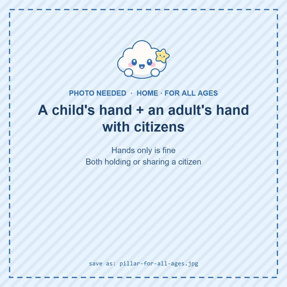 A child's hand and an adult's hand holding citizens